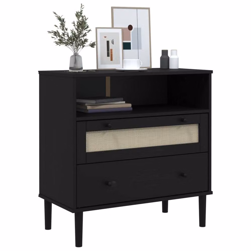 Berkfield Home SENJA Sideboard in Black Rattan Look Solid Pine Wood, W/D/H: 80 x 40 x 80 cm – 3