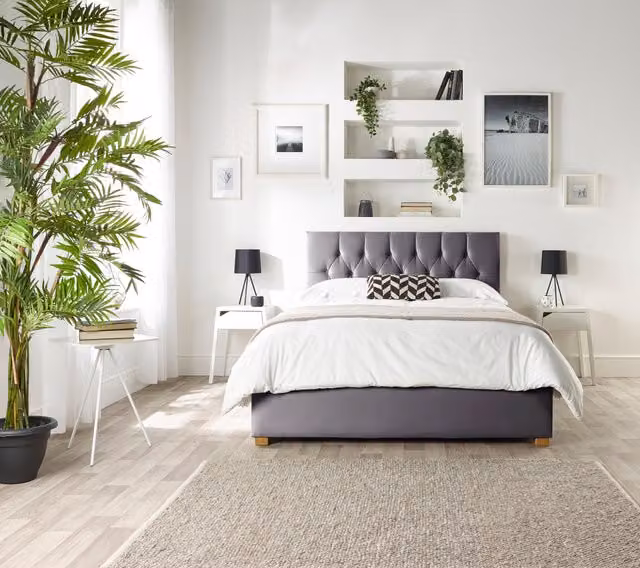 Catherine Lansfield Boutique Upholstered Ottoman Bed in Grey Velvet, Single, 90 x 190 cm