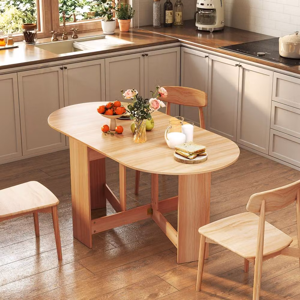 Gymax Extendable Dining Table with Butterfly Drop Leaf in Beige, 163 cm – 5