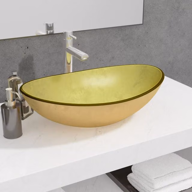 Berkfield Home Tempered Glass Basin in Gold, W: 54.5 cm, D: 35 cm, H: 15.5 cm