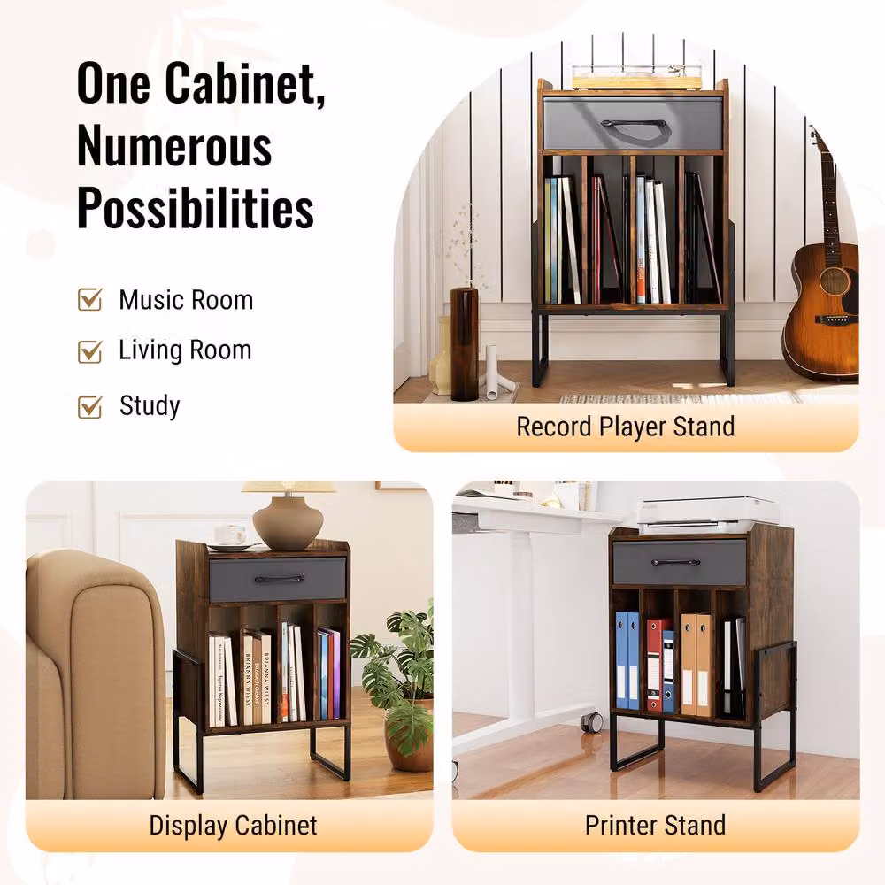 Gymax Industrial Metal Turntable Stand and Vinyl Record Holder Shelf in Brown – 8