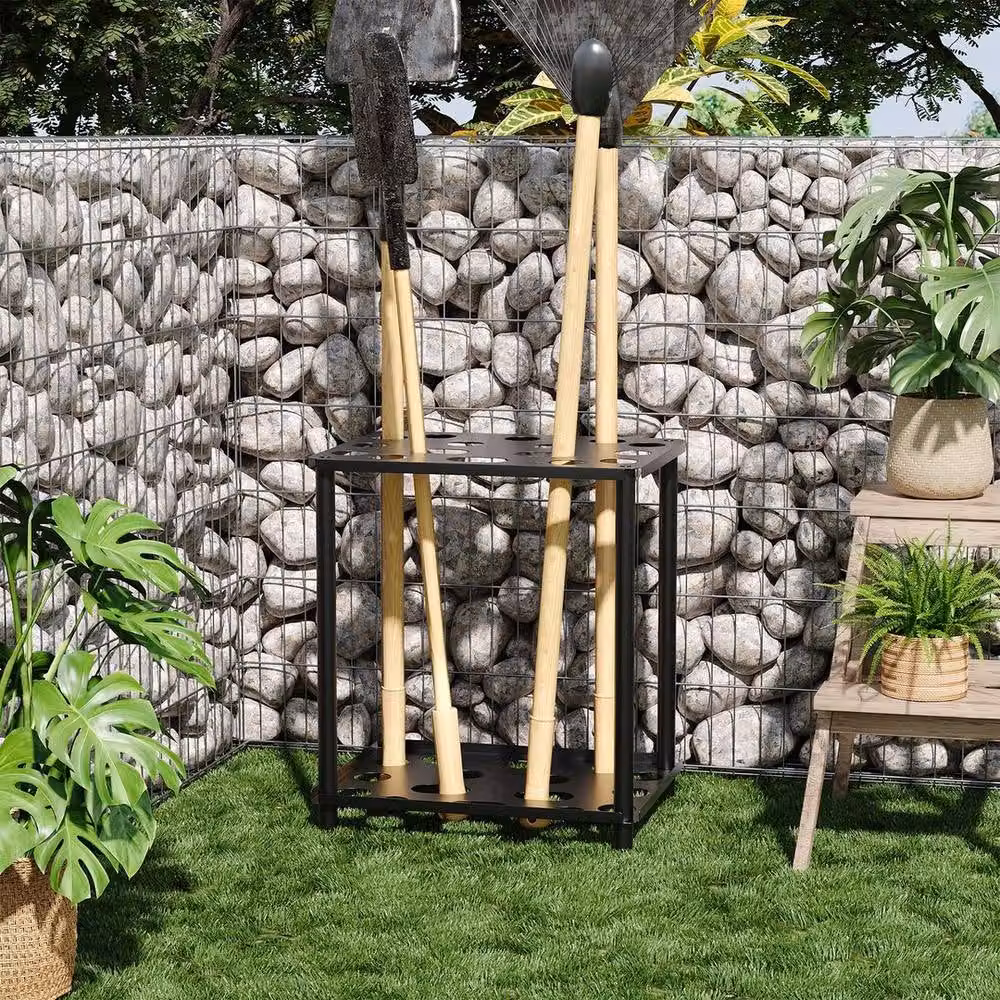 Kelvenix Freestanding Metal Garden Tool Rack Organiser in Black – 4
