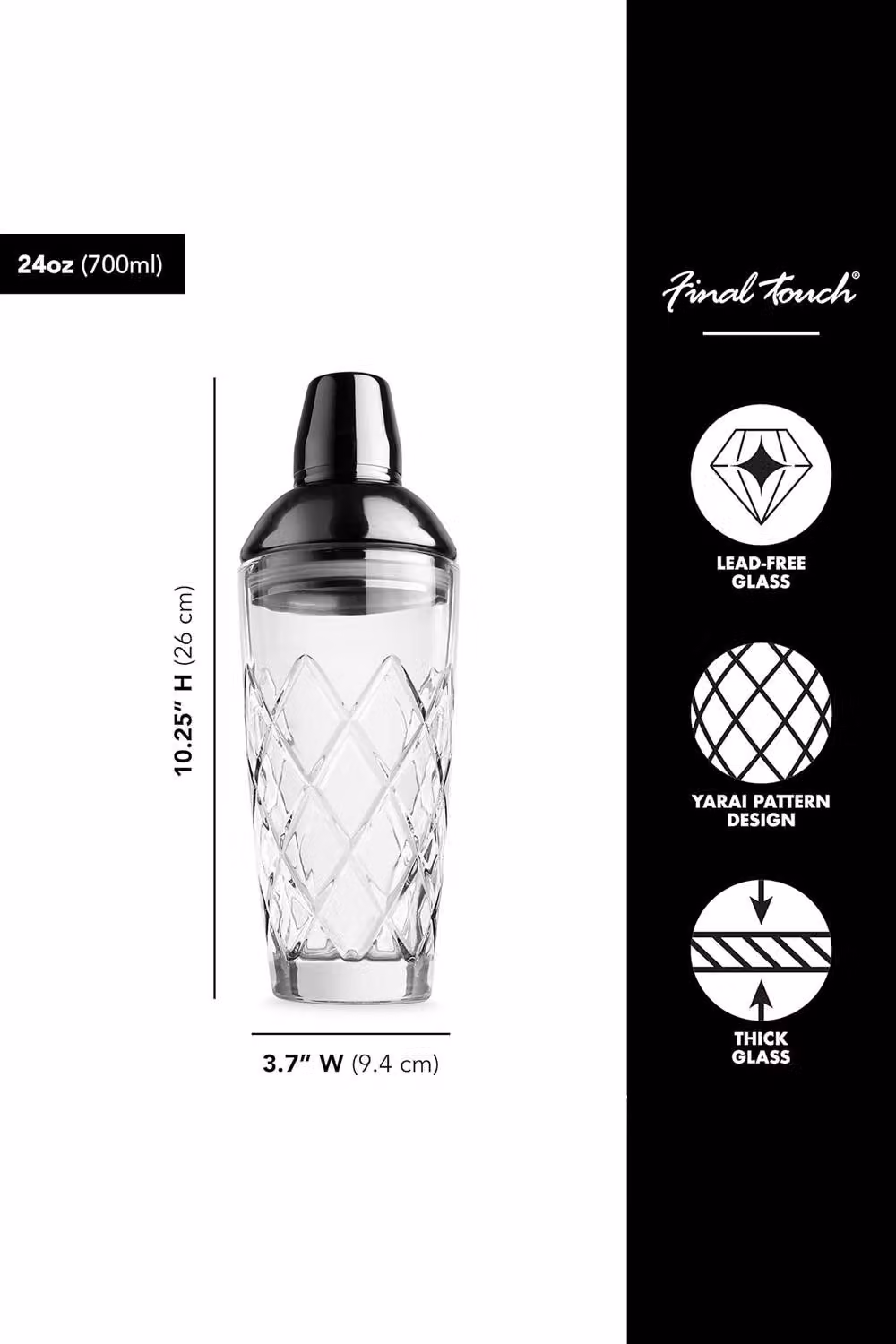 Final Touch Yarai Glass Cocktail Shaker and Jigger Set in Transparent and Black with 700ml Capacity – 5