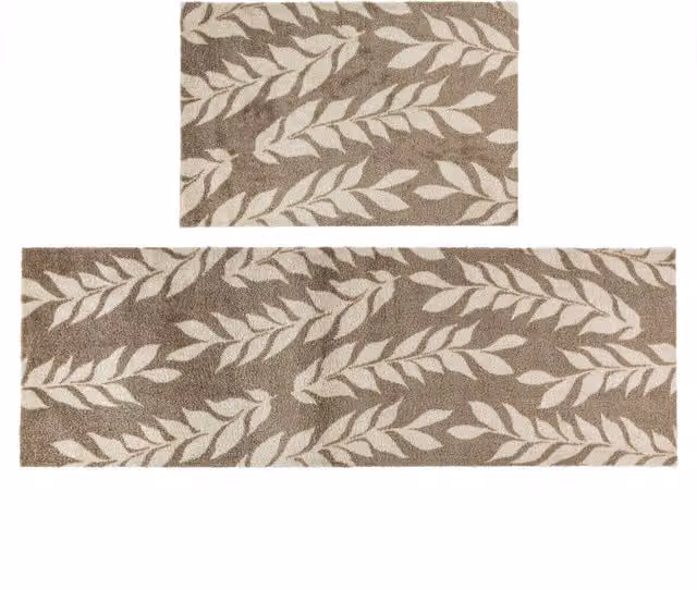 JVL Brown Leaves Machine Washable Mega Mat and Runner Set