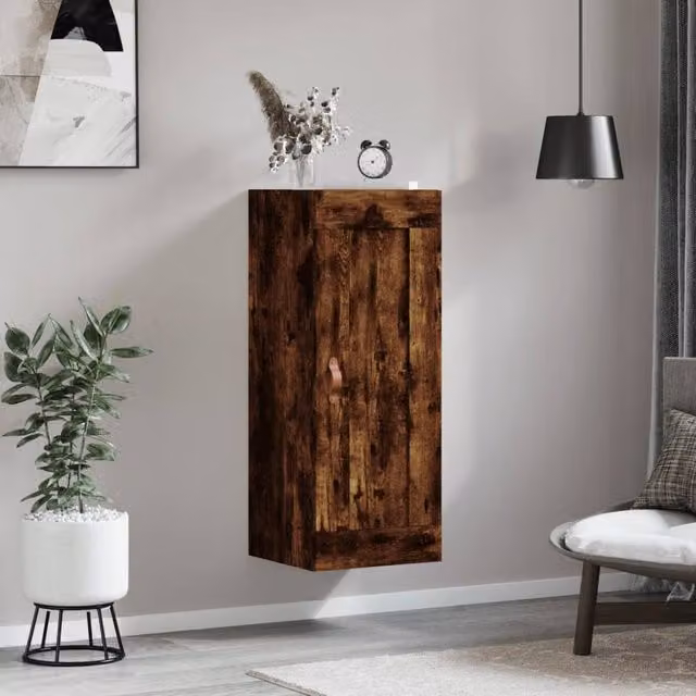 Berkfield Home Wall Mounted Smoked Oak Cabinet in Brown, W/D/H: 34.5 x 34 x 90 cm – 1
