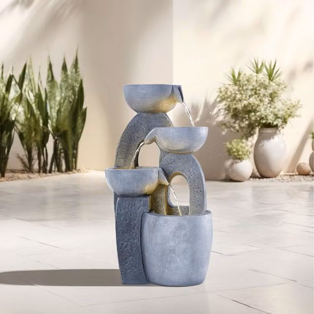 Lifeideas Grey Solar Tabletop Fountain with LED Lights, Diameter: 27 cm