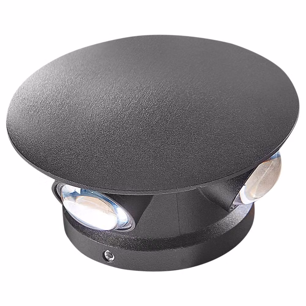 Wyld and Coco 2-Pack Modern Round LED Outdoor Wall Lamps in Black Aluminium and Glass – 3