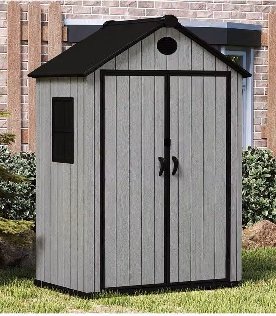 Living and Home Grey Apex Roof Plastic Garden Tool Shed with Double Doors – 1