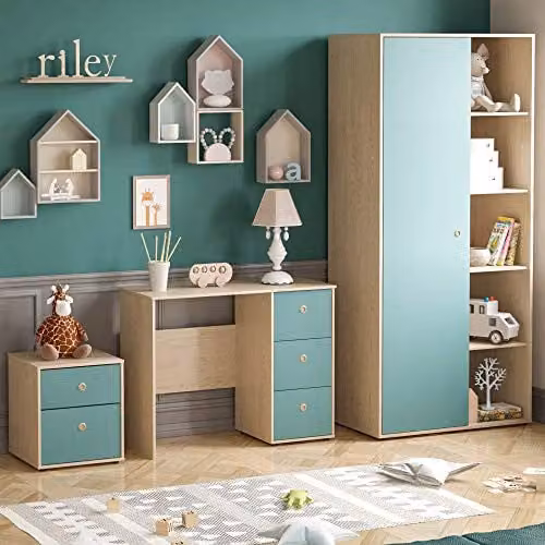 Junior Vida Neptune 3 Piece Childrens Bedroom Furniture Set in Blue and Oak