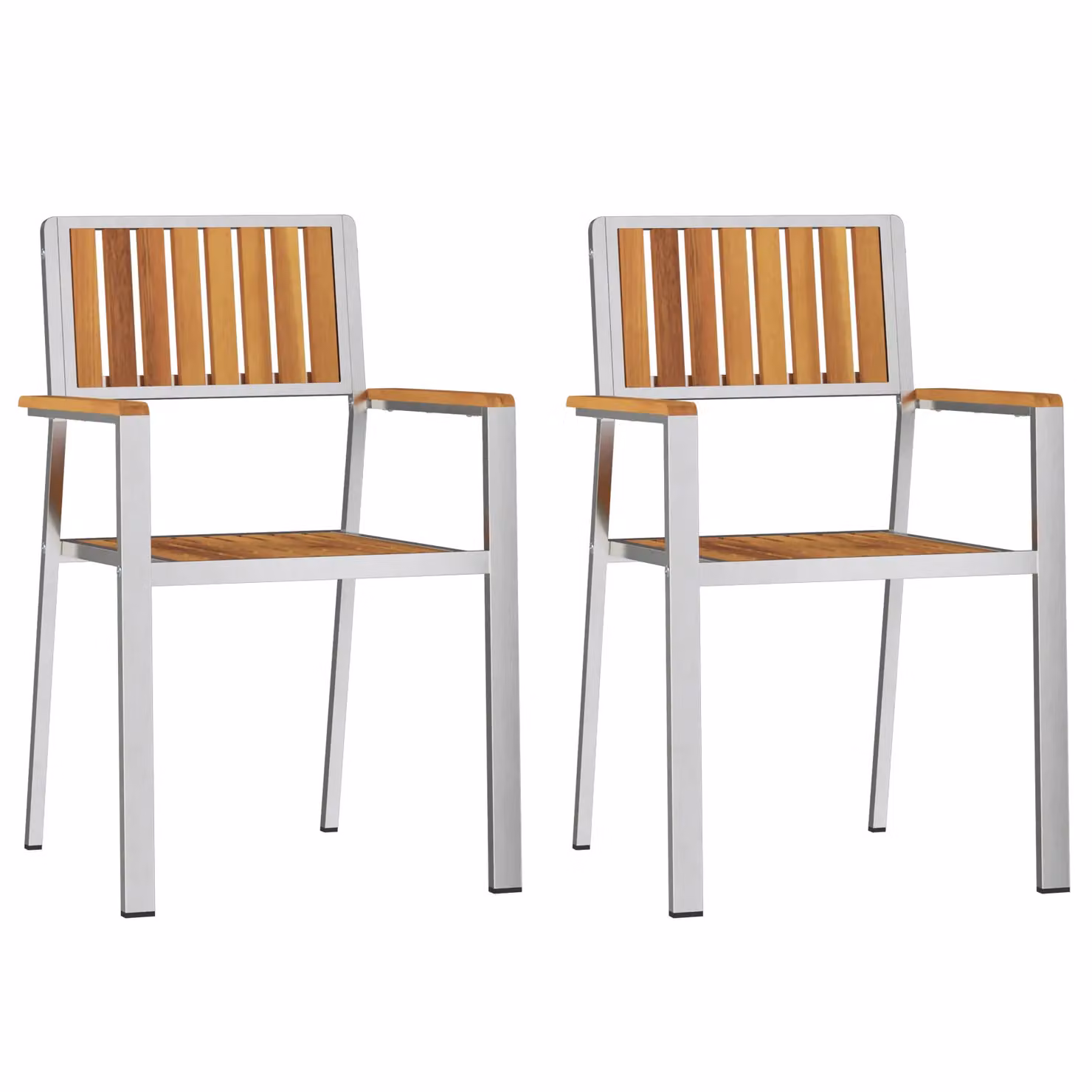 Berkfield Home Set of 2 Stackable Garden Chairs in Silver Acacia Wood and Stainless Steel – 2