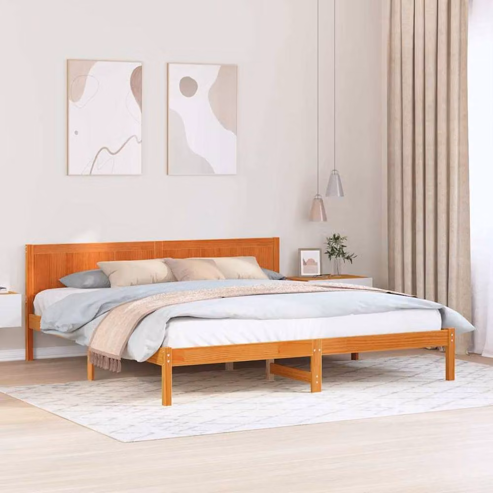 Berkfield Home Modern Solid Pine Wood Bed Frame, Waxed Brown, W/D/H: 180 x 200 cm – 2