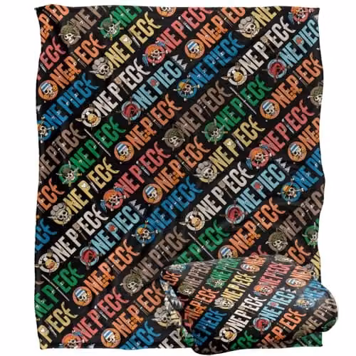 Netflix One Piece Pirates Logo Silky Touch Super Soft Fleece Throw Blanket in White and Multicolour, W/D/H: 152 x 127 cm