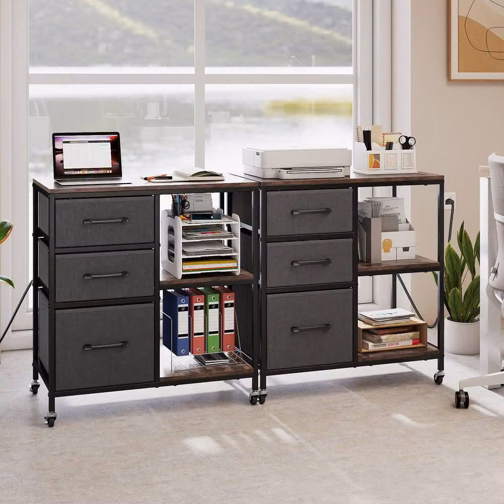 Costway 3 Drawer Mobile File Cabinet and Rolling Printer Stand in Brown – 8