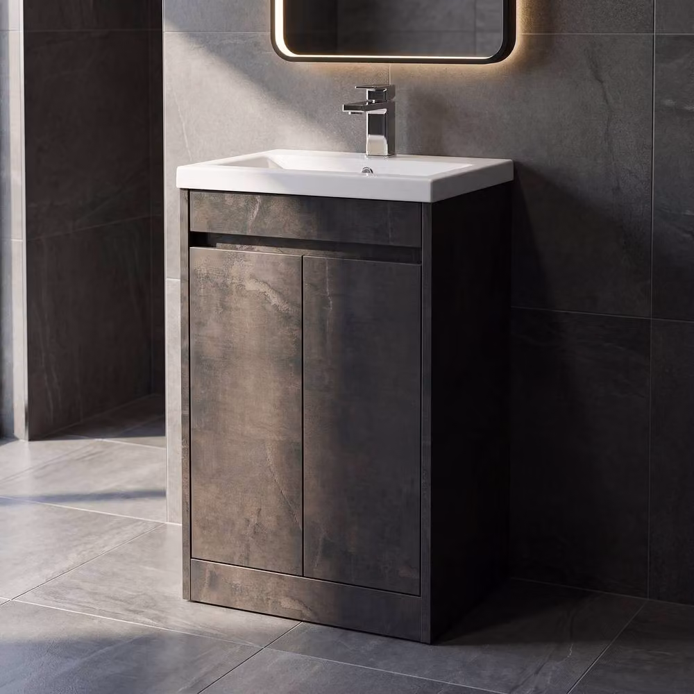Balterley Modern 2 Door Freestanding Bathroom Vanity Unit with Mid Edge Basin in Metallic Slate Grey, W/D/H: 52 x 39.5 x 83.5 cm – 2