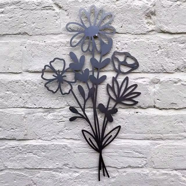 Poppyforge Summer Bouquet Floral Metal Wall Art in Black, W: 30 cm, H: 50 cm