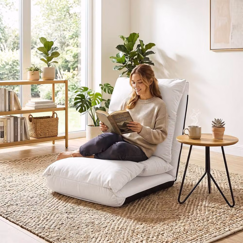 Gymax Adjustable Foldable Gaming Floor Chair with Padded Cushion in White – 2