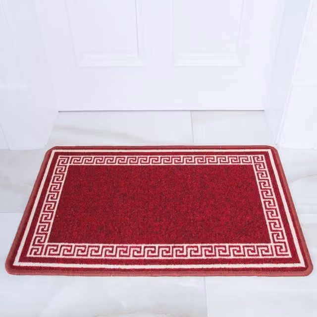 Kukoon Red and White Geometric Bordered Non-Slip Washable Utility Mat, W/D/H: 120 x 160 cm