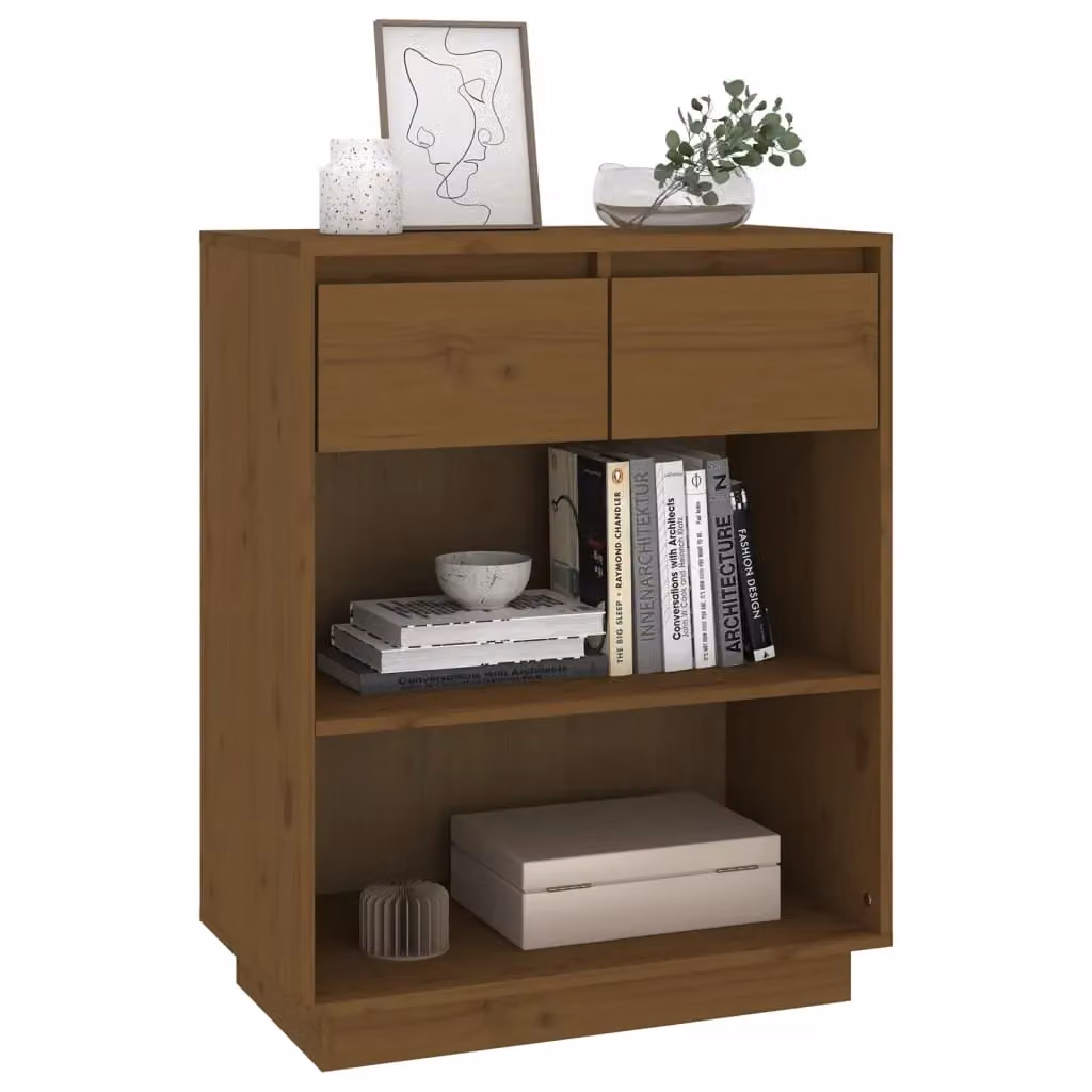Berkfield Home Rustic Honey Brown Solid Wood Pine Console Cabinet W: 60 cm, D: 34 cm, H: 75 cm – 3