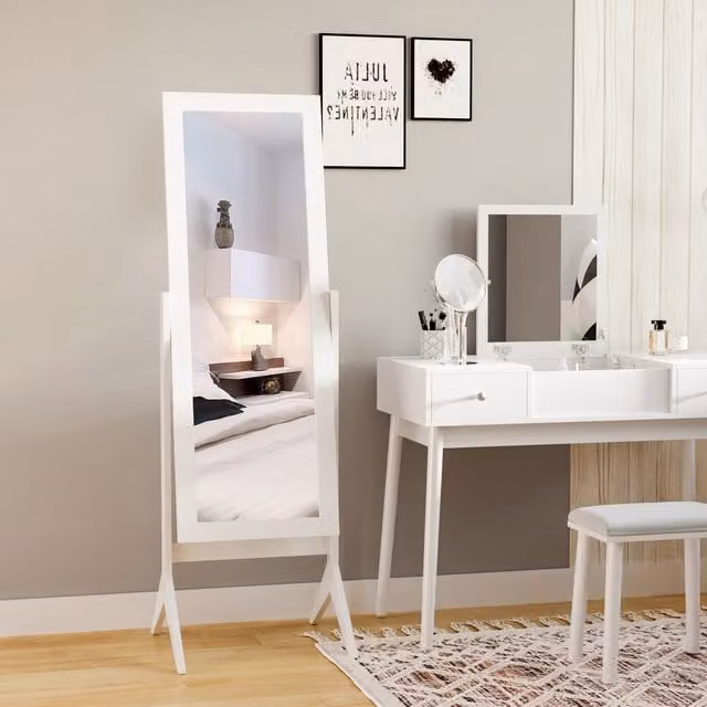 HOMCOM Modern Rectangular Freestanding Dressing Mirror in White