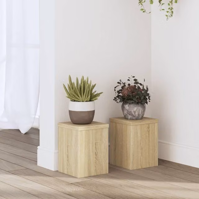 Berkfield Home Set of 2 Sonoma Oak Plant Stands in Brown, W/D/H: 15 x 15 x 20 cm – 1