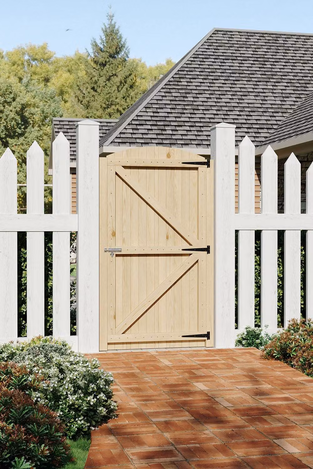 Living and Home Arch Top Wooden Garden Gate in Natural with 1 Latch and 3 Hinges, W: 90 cm, H: 180 cm – 2