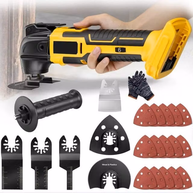Hinsinc 6-Speed Multi Tool for DeWalt 18V 20V Brushless with LED and Rechargeable Battery, Yellow and Multicolour