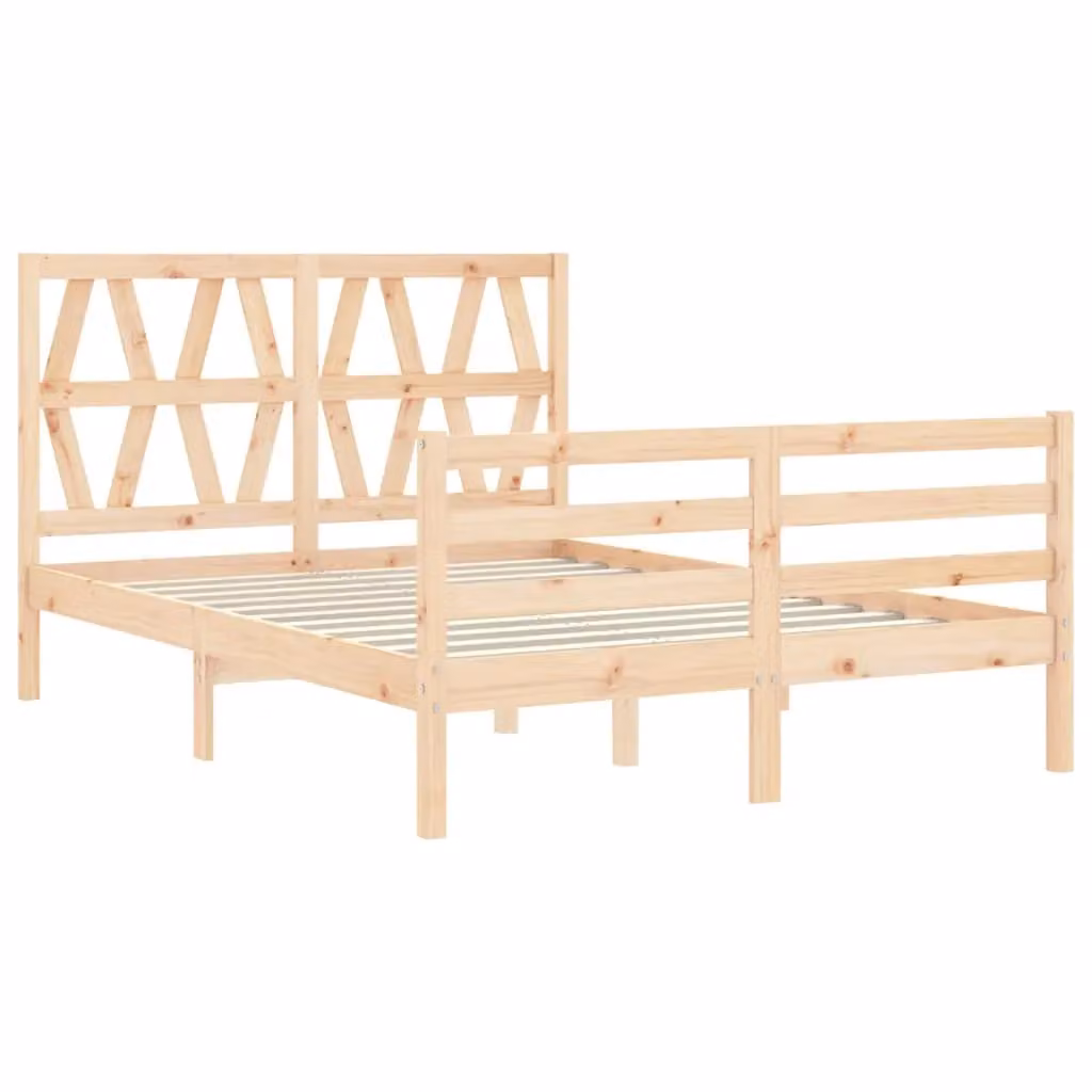 Berkfield Home Small Double Solid Wood Bed Frame with Headboard in Brown – 2