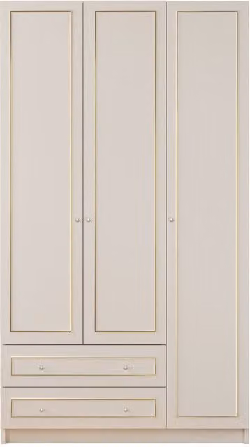 EVUHOME MARIE XL White and Gold 3 Door 2 Drawer Wardrobe H 210 x W 105 x D 52 cm