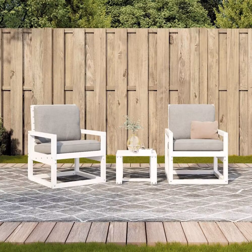 Berkfield Home 3 Piece White Solid Wood Pine Garden Lounge Set with Cushions – 2