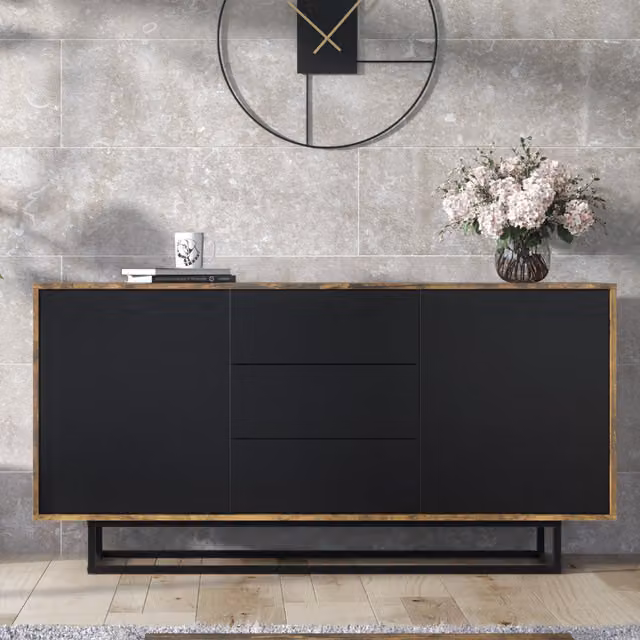 Creative Furniture Vista Loft Style Industrial Sideboard in Black, W/D/H: 140 x 35 x 80 cm