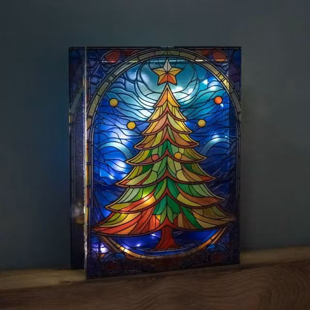 Samuel Alexander Multicolour Stained Glass Christmas Tree Tabletop Decoration with LEDs, Height: 28 cm – 1