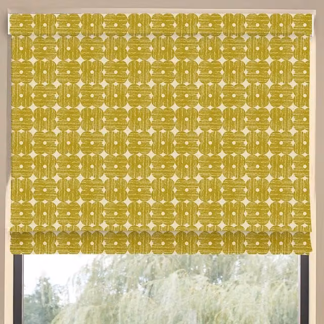 Orla Kiely Made To Measure Blackout Roman Blind in Yellow Textured Floral Design