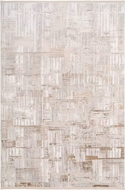The Rug House Beige Contemporary Abstract Fringed Rectangular Rug
