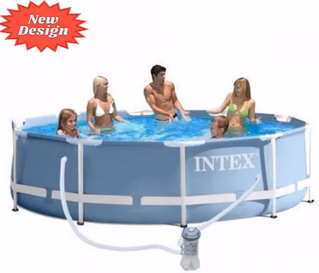 Intex Prism Metal Frame Round Pool with Filter Pump in Grey