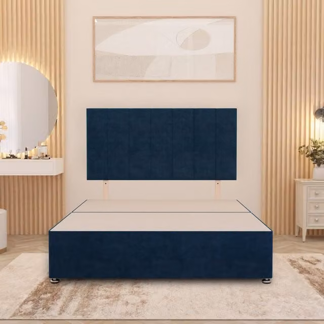 Somnior Beds Ltd Classic Upholstered Velvet Divan Bed Base with Drawers, Blue, W/D/H: 120 x 200 cm
