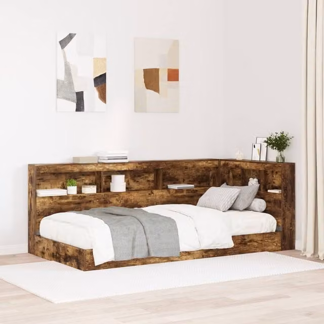 Berkfield Home Storage Headboard with Integrated Shelf in Smoked Oak Brown, Width: 100 cm