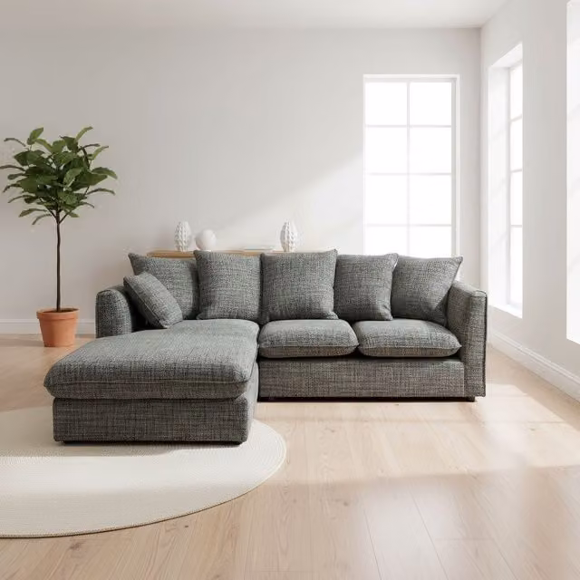 Abakus Direct Lucas Modern Left-Facing L-Shape Corner Sofa in Grey Fabric