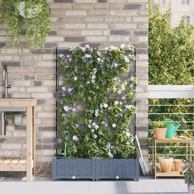 Berkfield Home Garden Planters with Water Irrigation System, 2 Piece, Grey, W/D/H: 40 x 40 x 126 cm