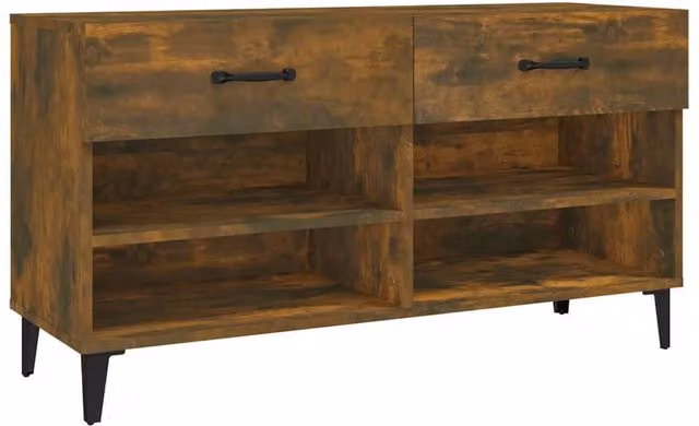 Berkfield Home Smoked Oak Shoe Cabinet in Brown, W/D/H: 102 x 35 x 55 cm – 1
