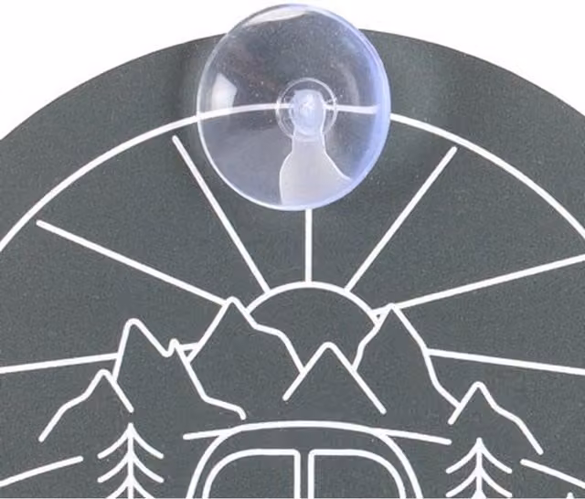 KDMK Adventure Awaits Round Adhesive Campervan Window Sign in Grey