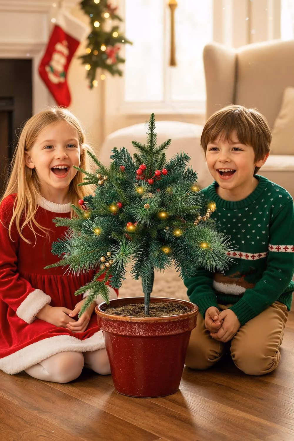 Living and Home Pack of 2 Green Artificial Christmas Tree Urn Filler Decorations – 2