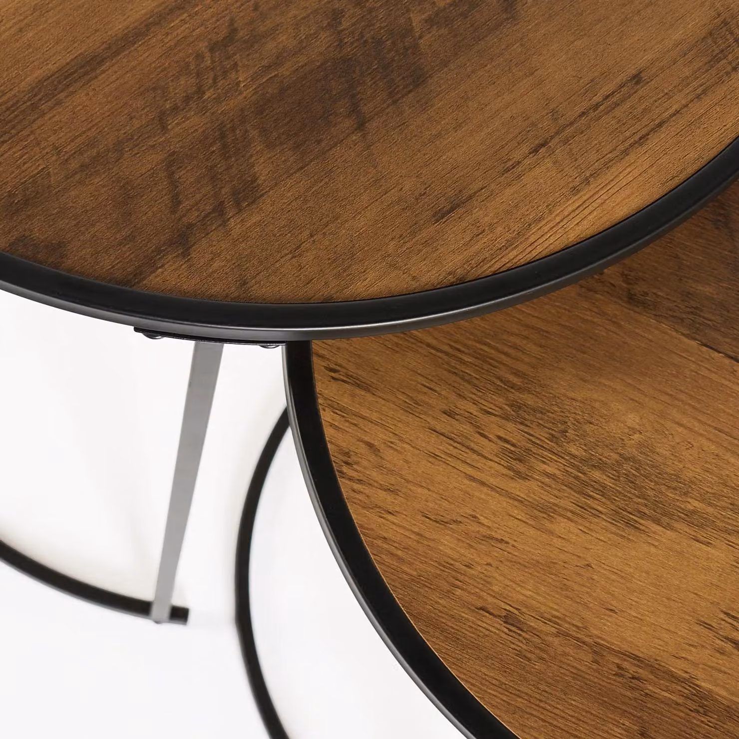 OHS Manhattan Round Nesting Side and Coffee Table Set with Metal Frame in Brown Walnut – 2