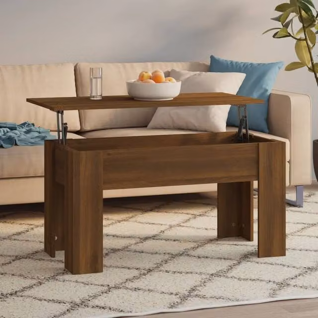 Berkfield Home Modern Brown Oak Coffee Table with Lift Mechanism, W: 101 cm, D: 49 cm, H: 52 cm – 1