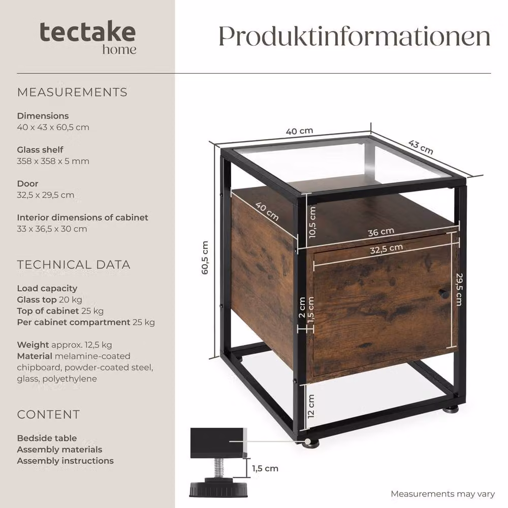 tectake Dudley Nightstand with 3 Shelves and Magnetic Door in Brown – 6