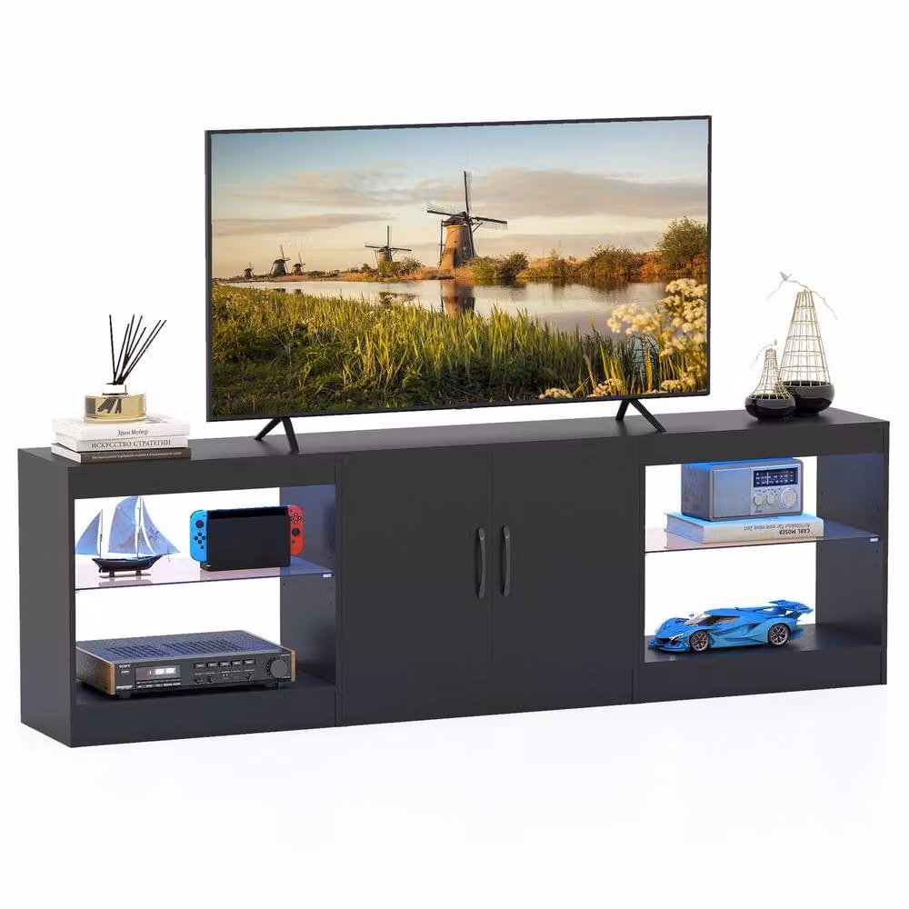 Costway 3-in-1 Modular TV Stand and Entertainment Centre for up to 85 inch TVs with LED Lights in Black – 2