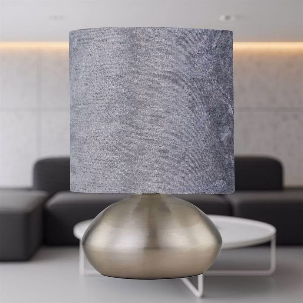 First Choice Lighting Jenson Set of 2 Brushed Chrome Touch Table Lamps with Grey Fabric Shades – 3