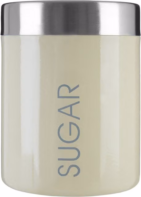 Orsina Airtight Enamel and Stainless Steel Sugar Canister in White and Beige