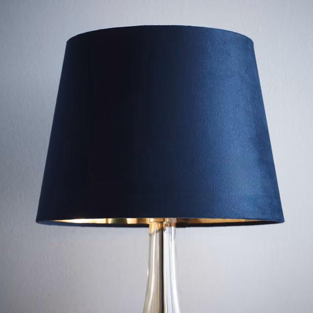 K LIVING Velvet Empire Lamp Shade for Ceiling and Table Lamps, Blue with Gold/Brass Trim, Diameter: 25.4 cm