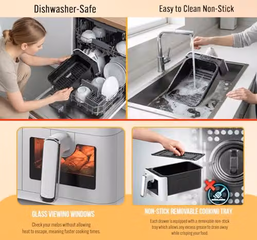 PureMate 9L Dual Basket Air Fryer in White with Digital Display and 2500W Power – 7