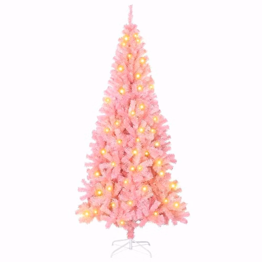 Berkfield Home Pink PVC Christmas Tree with 300 LEDs and Stand, Height: 180 cm – 2